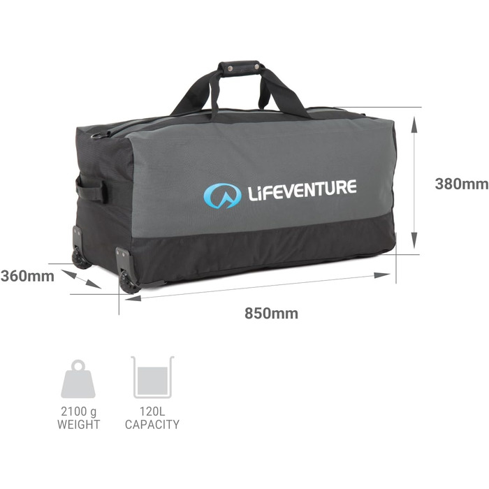 Дорожня сумка Lifeventure Expedition 120 л з колесами, міцна, складана, сіра