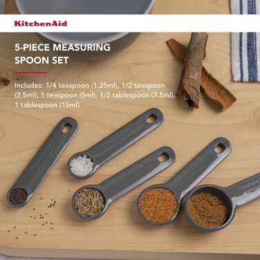 Набір мисок для змішування KitchenAid, 3 шт, вугільно-сірі, з мірними ложками 5 шт