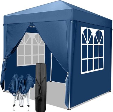 Павільйон 2x2 м Pop-up, водонепроникний, вітростійкий, складаний, з УФ-захистом 50+, регульована висота, 4 стінки, для вулиці, саду, вечірок, кемпінгу, темно-сірий (синій, 4 стінки)