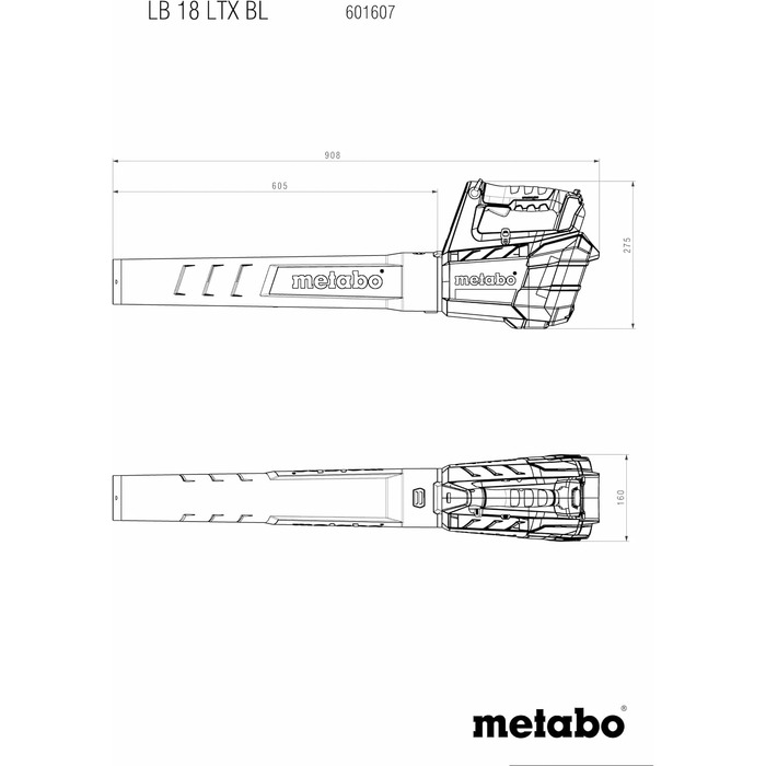 Акумуляторний повітродув Metabo LB 18 LTX BL, 18 В, потужний безщітковий двигун, тиха робота, без акумулятора і зарядного пристрою