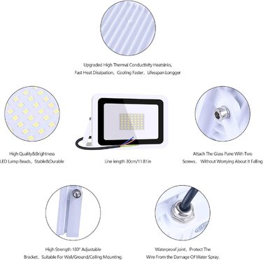 MIWATT LED прожектор для вулиці, 2 шт, 50 Вт, 4000 Лм, холодне біле світло 6000K, IP68 водонепроникний, для двору, гаража, саду