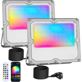 Комплект з 2 RGB LED прожекторів 30 Вт для вулиці, 16 млн кольорів, Bluetooth APP, пульт 2.4G, IP66, регульована яскравість, водостійкі, для саду, Хелловіну, Різдва та вечірок