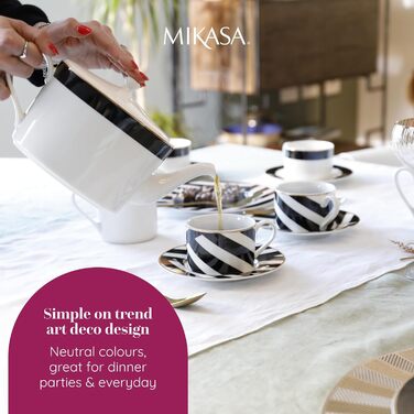 Чайник Mikasa Luxe Deco порцеляновий, 1.1 л, з фільтром, арт-деко, золото, для 4 чашок, підходить для посудомийки