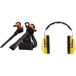 Електричний садовий пилосос-видувка Black+Decker 3000 Вт BEBLV300 з подрібнювачем і рюкзаком-мішком 72 л + захисні навушники 3M Peltor Optime I SNR 27 для шуму до 98 дБ