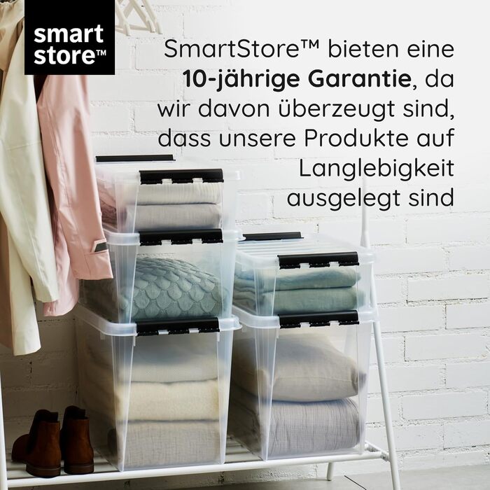 Велика прозора коробка для зберігання SmartStore з кришкою, 52 л, набір 2 шт., посилена, харчовий BPA-free пластик, кліп-застібка, штабельована, гарантія 10 років, 50x39x41 см