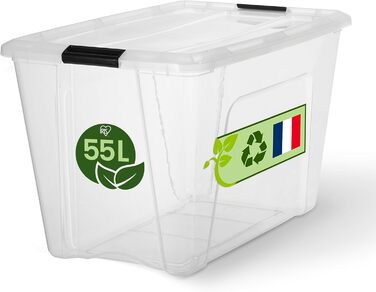 Пластикова коробка для зберігання Iris Ohyama TB-45 з кришкою, 55 л, прозора, 6 шт, з ручками та замками, міцна, для одягу, гаража, дому та офісу, штабельована