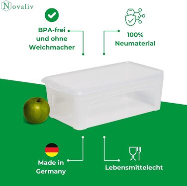 Набір із 6 прозорих пластикових контейнерів з кришкою 5 л, BPA-free, для зберігання, штабельовані, з кліп-застібкою, 34x19x11 см