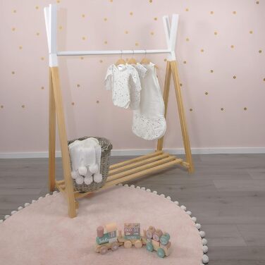 Вішак для одягу Puckdaddy Hugo 60x30x120 см із сосни в стилі вінтаж, білий, з полицею для взуття, для дитячої кімнати