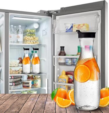 Пластикова глечик-карафа з кришкою Party Bargains, 1,5 л, 2 шт, прозора, чорна відкидна кришка, преміум-якість, міцний пластик для холодних напоїв, соку, мімоз, айс-ті