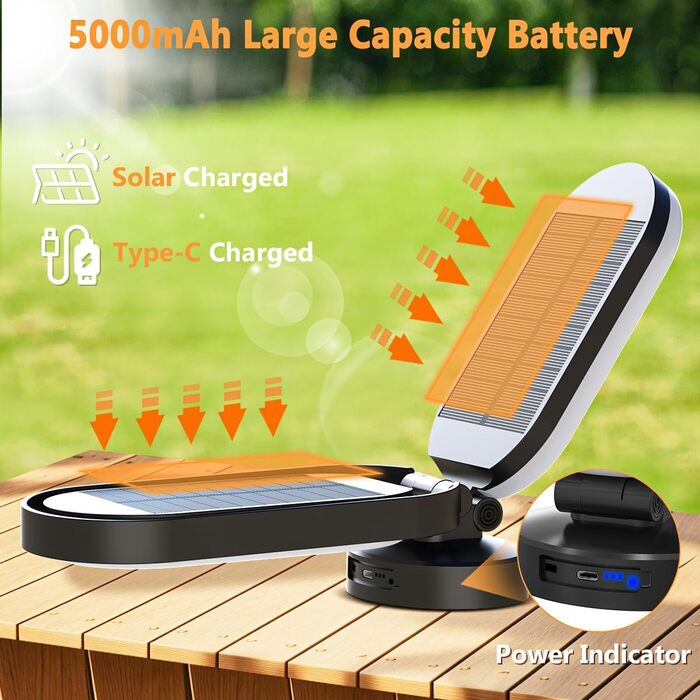 Світлодіодна кемпінгова лампа Bravzurg, акумулятор 5000mAh, сонячна батарея, водонепроникний ліхтар для намету та кемпінгу, складна, для аварій та відключень світла