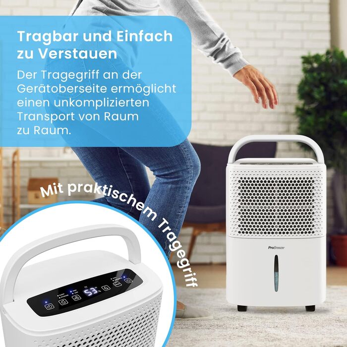 Осушувач повітря Pro Breeze 12 л/24 год для кімнат до 120 м³, з цифровим дисплеєм, таймером, дренажним шлангом, 3 режимами, проти вологи і плісняви, білий