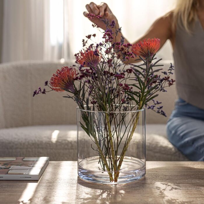 Скляна циліндрична ваза TREND FOR HOME Naida 19 см, прозора, декор для квітів, свічник, підлогова, весільна, 4848 мл