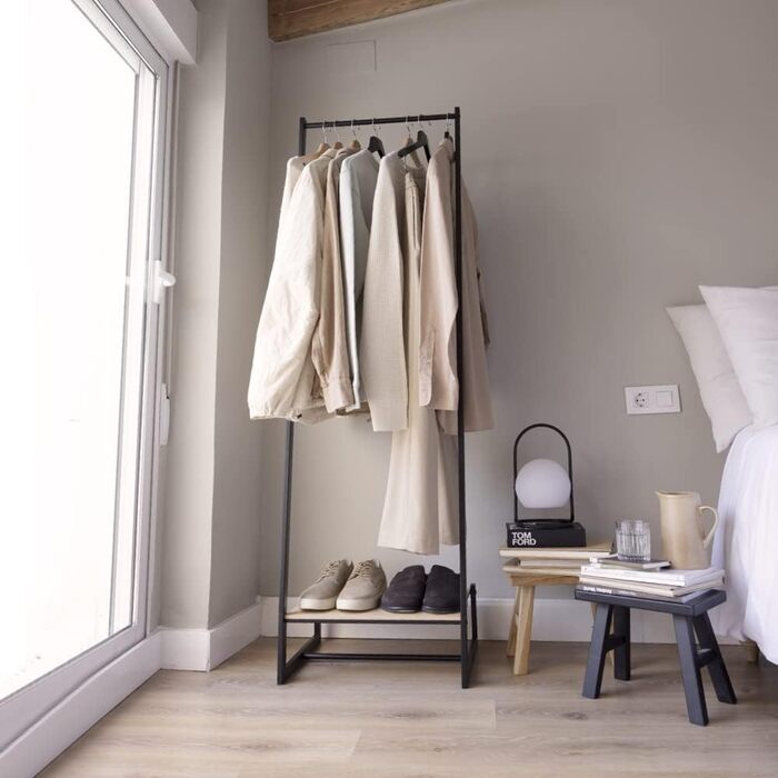 Вішалка для одягу Newlux Hangy One 20, до 24 кг, з полицею для взуття, металевий стійкий гардеробний стійка, проста збірка, захист підлоги, компактний дизайн, 50x40x160 см, чорний