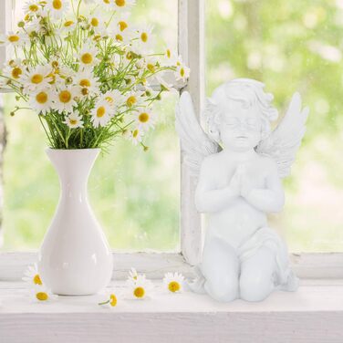 Статуетка янгола для могили Relaxdays, колінопреклонний, молиться, білий, з штучного каменю, захисник, для декору, морозостійкий, для вулиці