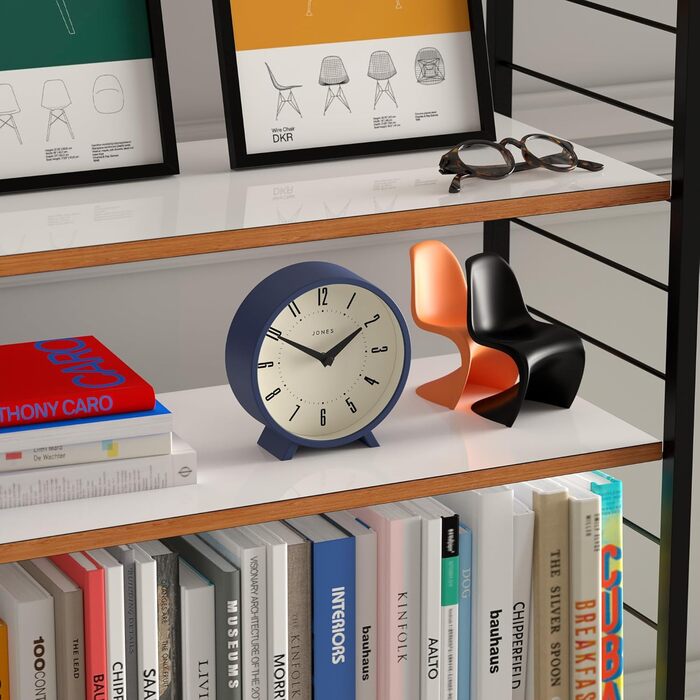 Настільний годинник JONES CLOCKS Venus, круглий, ретро дизайн, синій – для столу, полиці, каміна або тумби