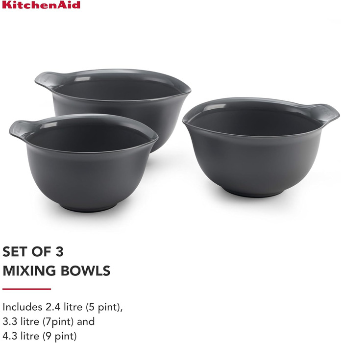 Набір з 3 мисок KitchenAid, що складаються одна в одну, деревне сірий