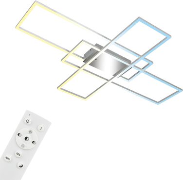 BRILONER LED стельова лампа з пультом, диммована, регульована температура світла, для вітальні, спальні, кухні, хром-алюміній, 104x71 см