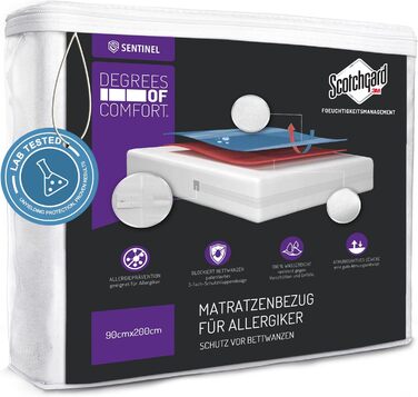 Гіпоалергенний матрацний чохол Degrees of Comfort 90x200 см, водонепроникний, анти-кліщовий та захист від постільних клопів, бавовняна поверхня, на матраци висотою 13-16 см, з блискавкою
