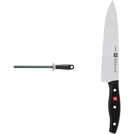 Керамічний мусат ZWILLING 23 см з чорної ручкою та кухонний ніж ZWILLING 20 см з широким лезом, чорний/сріблястий