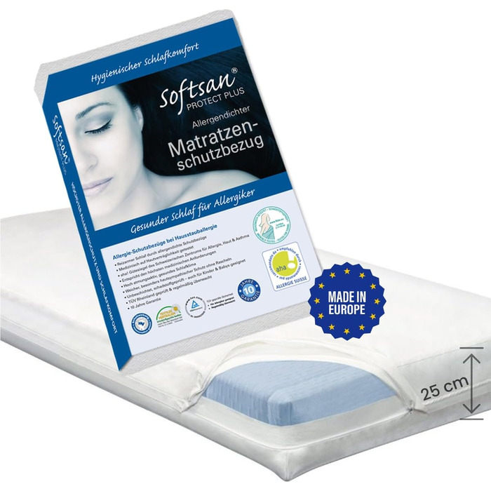 Чохол для матраца Softsan Protect Plus 90x200x25 см, проти пилових кліщів, алергічний захист, білий