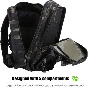 Тактичний рюкзак ProCase 40 л для армії, туризму, полювання, кемпінгу, водонепроникний, камуфляж чорний