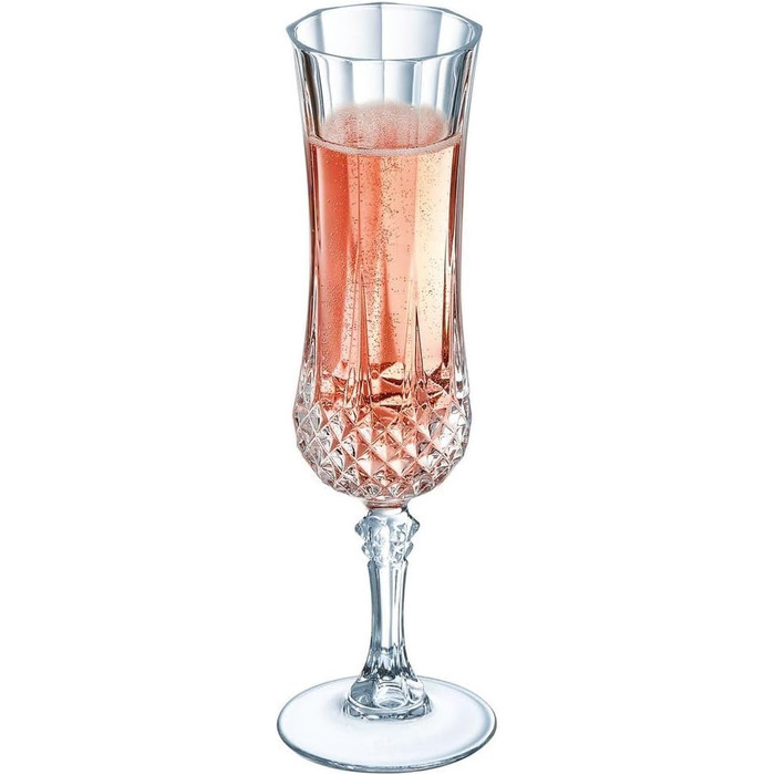 Келихи для шампанського Cristal d'Arques Paris Longchamp, 140 мл, прозорі, ударостійкі, набір 6 шт., вироблені у Франції