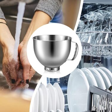 Миска з нержавіючої сталі для міксера KitchenAid 4,5–5 л, сумісна, змінна, підходить для міксерів з відкидною головкою, можна мити в посудомийній машині