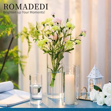 Набір скляних підсвічників Romadedi 12 шт для свічок, вазон-циліндр, декор для весілля, вечірки, столу, вітальні (15/20/25 см, 2 набори)
