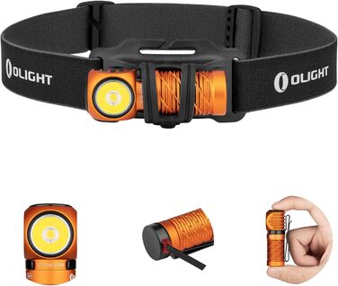 Ліхтар налобний OLIGHT Perun 2 Mini 1100 лм, 150 м, USB, 5 режимів, водонепроникний, з червоним світлом, для кемпінгу та надзвичайних ситуацій, помаранчевий, холодне біле світло