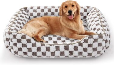 Ліжко для великих собак FURTIME, нековзке, м'яке, антистрес, плюшевий лежак, для лабрадора, вівчарки, 89×63×23 см, шоколадний
