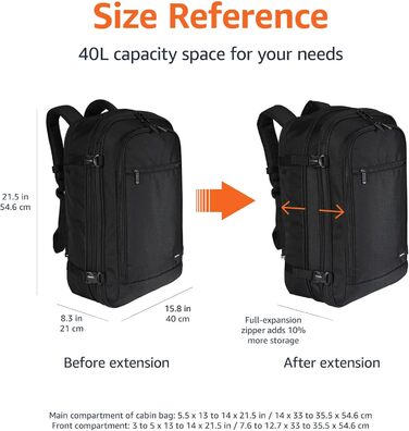 Рюкзак Amazon Basics 40 л для подорожей, ручна поклажа, відділення для ноутбука 17