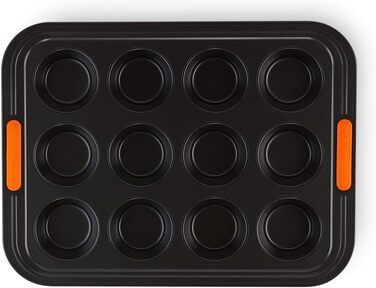 Форма для мафінів Le Creuset на 12 шт, антипригарна, з вуглецевої сталі, стійка до закваски, антрацит/помаранчева