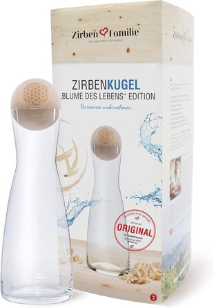 Оригінальний набір ZirbenKugel: графин для води 1 л SPIEGELAU з кришкою з тирольської сосни, кришталеве скло, дизайн Квітка Життя