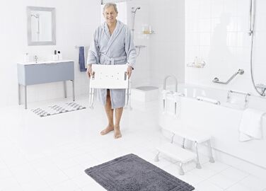 Складаний білий стілець для ванної RIDDER Assistent, 57x32x47-51 см