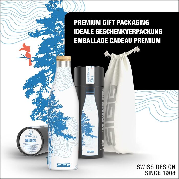Термос-бутилка SIGG Meridian Sumatra Tree 0,5 л, нержавіюча сталь 18/8, подвійні стінки, бамбукова кришка, герметична, без BPA та пластику