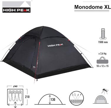 Намет High Peak Monodome XL купольний для 4 осіб, іглу для кемпінгу та фестивалю з підлогою-ванночкою