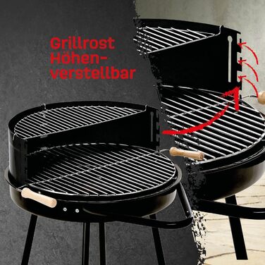 Вугільний гриль GRILLCHEF Corso на колесах, емальована чаша, регульована хромована решітка 48,5 см, стіл, вітрозахист, чорний