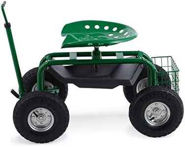 Waldbeck Park Ranger – мобільний садовий стілець, робоче крісло для саду, ергономічне, регульована висота, обертається на 360°, гумові колеса, вантажопідйомність 130 кг, зелений