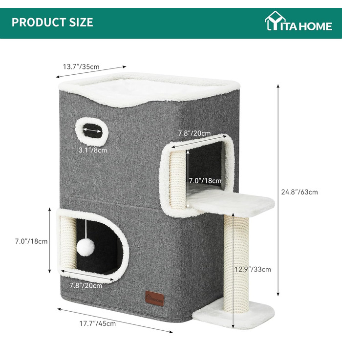 Будинок для кішок YITAHOME, котяче ліжко та будиночок для домашніх котів, когтеточка, м'яка сіра котяча хата з платформою