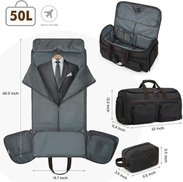 Дорожня сумка-органайзер 3-в-1, 50 л, унісекс, конвертована, з канвасу, для костюмів і одягу, з косметичкою, ручна поклажа для подорожей і бізнесу