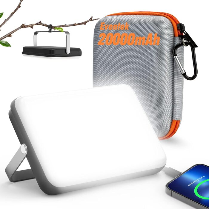 LED кемпінговий ліхтар Eventek 4000Лм, 20000мАг Power Bank, USB акумуляторний, IPX5 водонепроникний, 4 режими світла, для читання, намету, риболовлі, аварій