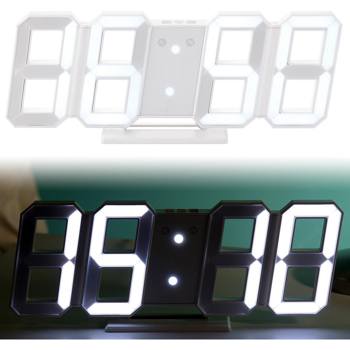Діджитал-годинник Lunartec настінний і настільний, Jumbo LED, 3D, будильник, з підсвіткою, димований, 28 см