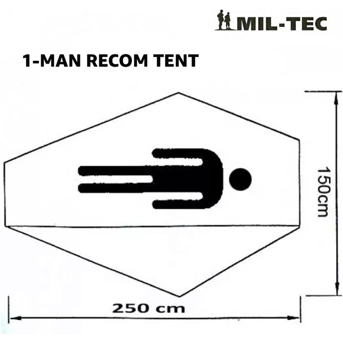 Одномісний намет Mil-Tec Recom 150x250 см, тунельний, ультралегкий, компактний, вітро- та штормостійкий для трекінгу, кемпінгу, аутдору, туризму