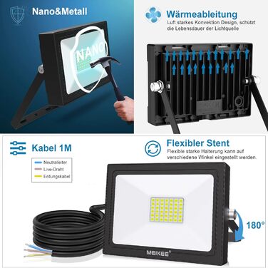 MEIKEE LED прожектор для вулиці 35Вт, 6500K, 3000Лм, IP66, набір 2 шт. Водонепроникний світлодіодний ліхтар для саду, двору, гаража, готелю, спортмайданчика
