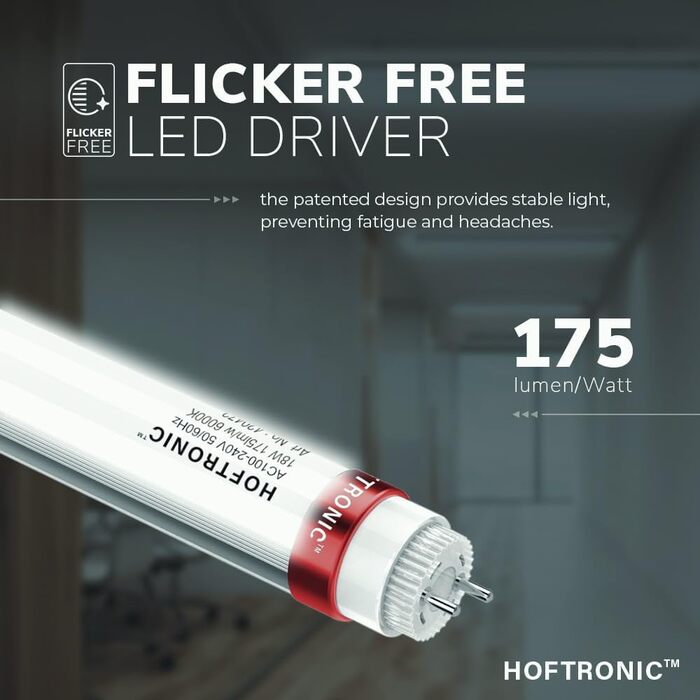 HOFTRONIC LED світильник для вологих приміщень 150 см 60W 6000K холодне біле світло, 10500 лм, 175 лм/Вт, без мерехтіння, з'єднуваний, T8, IP65, водостійкий, подвійний, для гаража, підвалу, офісу