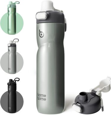 Термос пляшка BOTTLE BOTTLE 680 мл із ручкою та кришкою, спортивна велосипедна фляга, герметична, для подорожей і спорту, зелена (сіра)