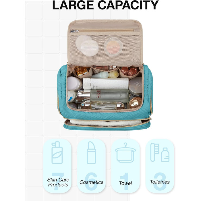 Косметичка BAGSMART велика дорожня, синя, з ручкою, органайзер для туалетних і косметичних засобів