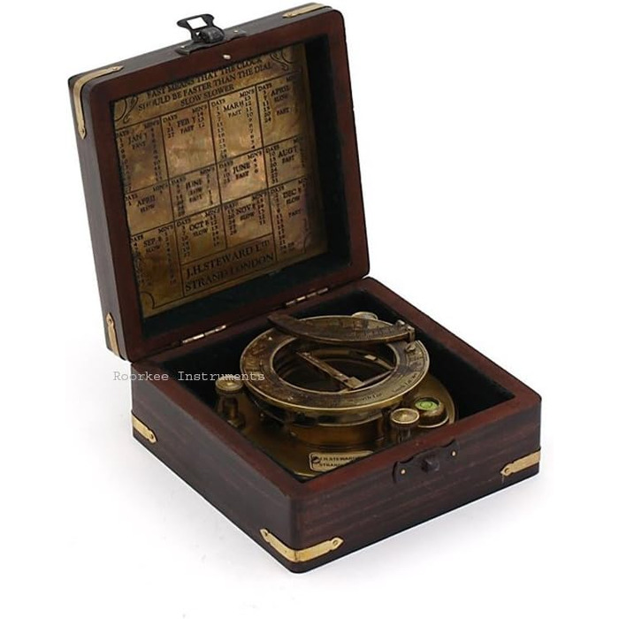 Вінтажний латунний компас Roorkee Instruments India з дерев'яною шкатулкою, подарунок для моряків, туристичний сонячний компас для навігації, кемпінгу та походів