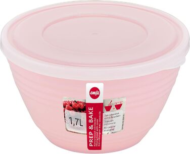 Миска для змішування Emsa Prep&Bake 1,7 л, пластикова, з кришкою, рожевого кольору, для зберігання у холодильнику, нековзне дно, стійка, можна мити в посудомийній машині