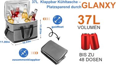 Термосумка GLANXY 37 л, велика, складна, водонепроникна, для пікніка, кемпінгу, офісу, збереження холоду та тепла